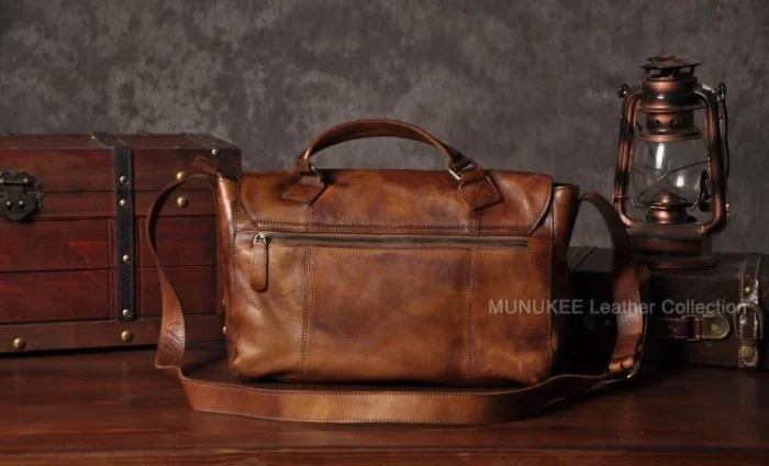 Vintage Genuine Leather Messenger Bag men Leather Shoulder Bag Men Crossbody Bag Male Sling Leisure Bag Tote Handbag Brown Grey - Image 3