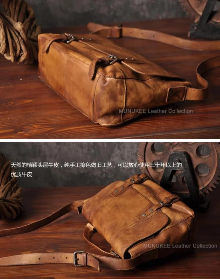 Vintage Genuine Leather Messenger Bag men Leather Shoulder Bag Men Crossbody Bag Male Sling Leisure Bag Tote Handbag Brown Grey - Image 4