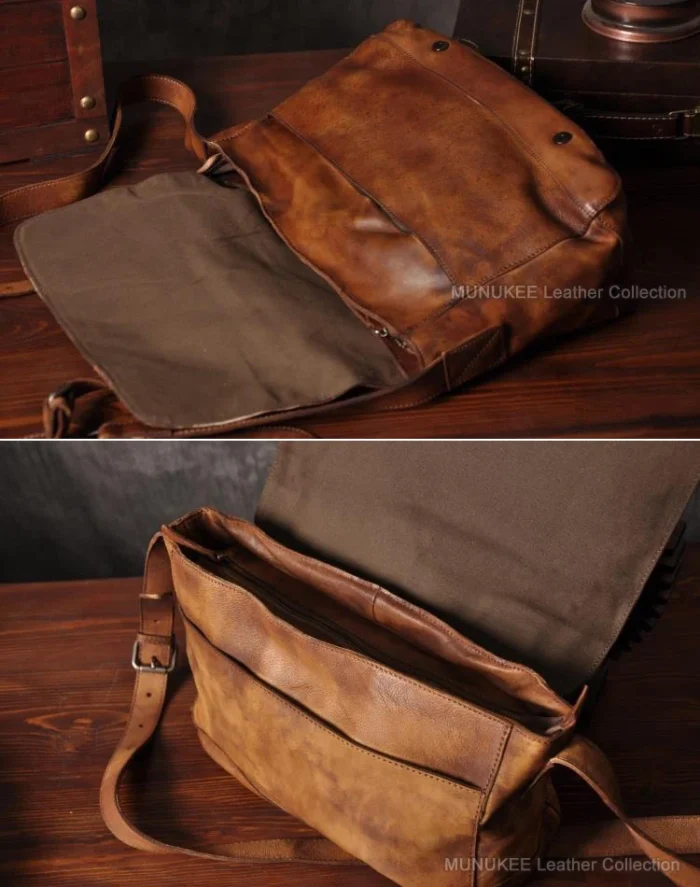 Vintage Genuine Leather Messenger Bag men Leather Shoulder Bag Men Crossbody Bag Male Sling Leisure Bag Tote Handbag Brown Grey - Image 5