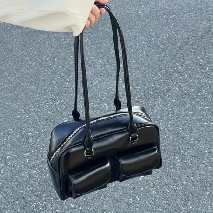 Fashionable women's shoulder bag, crossbody bag, handbag, multi pocket bowling bag - Image 5