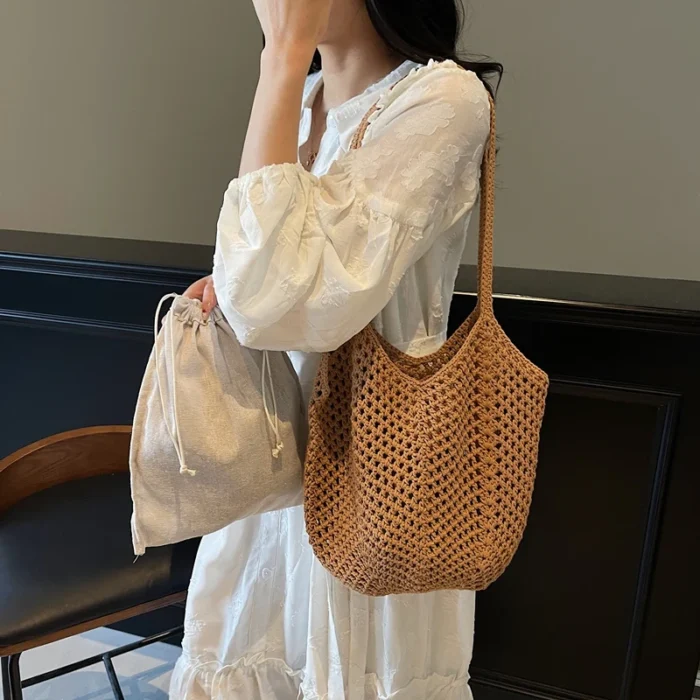 2025 Latest Summer Beach Straw Woven Tote Bag For Women 2-IN-1 Hollow-out Lightweight Large Capacity Shopper Shoulder Bag Female - Image 4