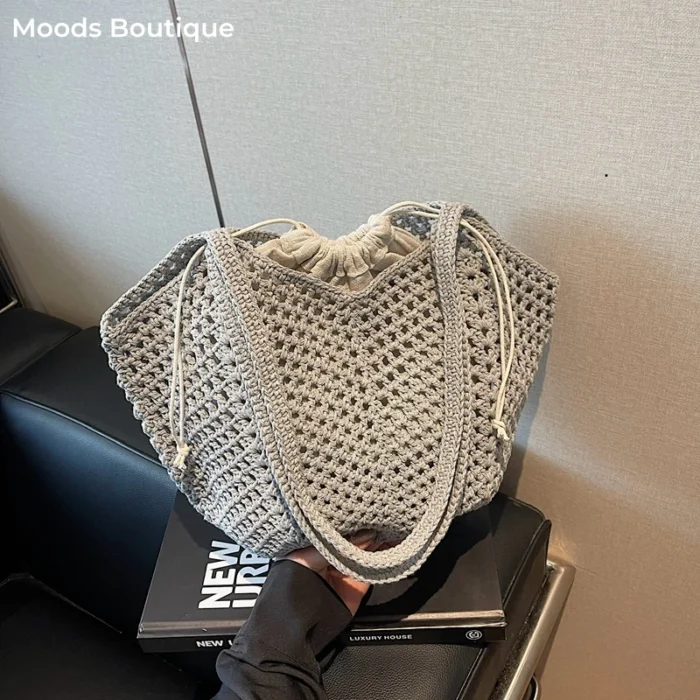 2025 Latest Summer Beach Straw Woven Tote Bag For Women 2-IN-1 Hollow-out Lightweight Large Capacity Shopper Shoulder Bag Female