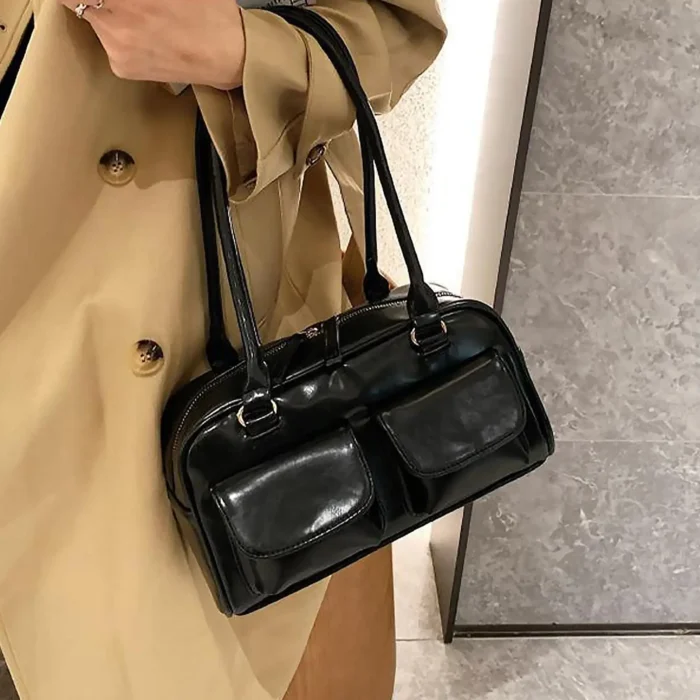 Fashionable women's shoulder bag, crossbody bag, handbag, multi pocket bowling bag - Image 3