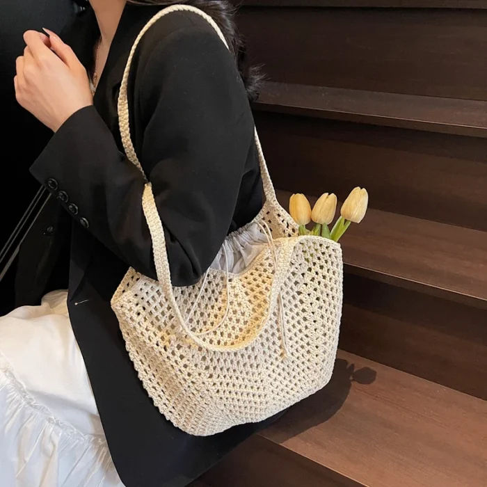 2025 Latest Summer Beach Straw Woven Tote Bag For Women 2-IN-1 Hollow-out Lightweight Large Capacity Shopper Shoulder Bag Female - Image 6