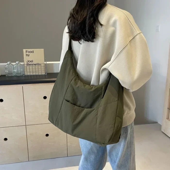 Trendy Women's Soft Cloth Shoulder Bag Solid Color Student 2025 Spring Y2k Casual Style Big Handbags Crossbody Bags for Women - Image 2