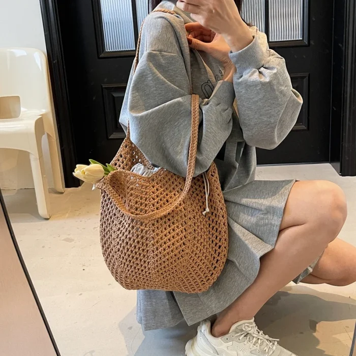 2025 Latest Summer Beach Straw Woven Tote Bag For Women 2-IN-1 Hollow-out Lightweight Large Capacity Shopper Shoulder Bag Female - Image 5