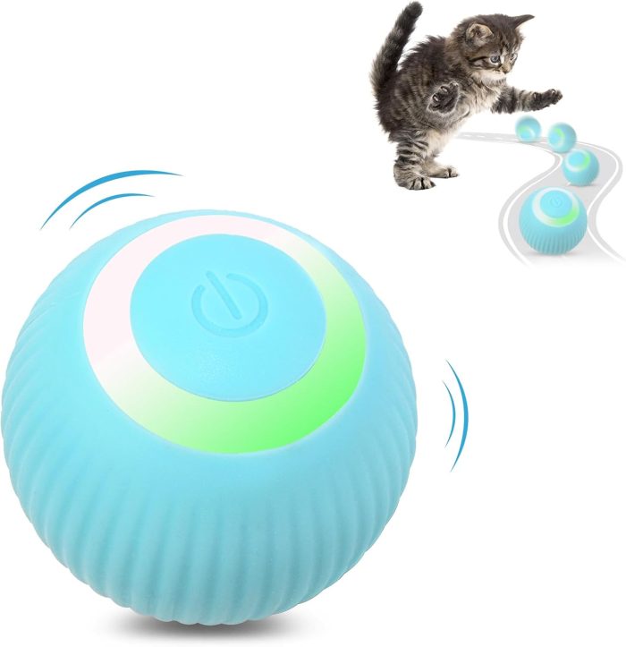 Petbobi Interactive Cat Toy Ball - Automatic Cat Toy with LED Light. USB Rechargeable Self Moving Ball. Indoor Active Rolling Toys. 360°Rotating Smart Sphere. 2 Modes. Fun Gift for Kitten. Green
