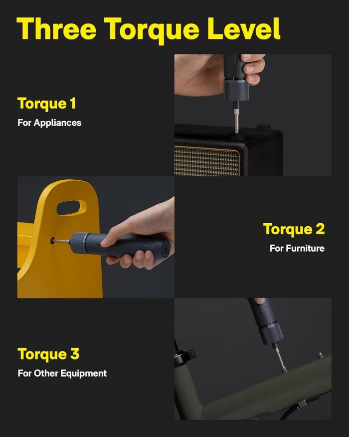 HOTO Electric Screwdriver Rechargeable. 3.6V Cordless Screwdriver Set USB-C. 3 Torque Settings. 1500mAh Battery. LED Light & 12 S2 Metal Bits for Furniture/Electrical Repairs - Image 2