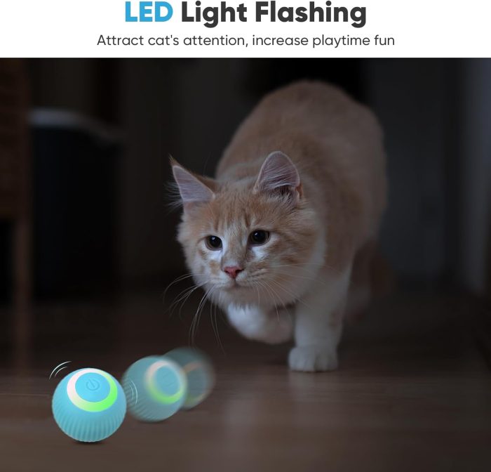 Petbobi Interactive Cat Toy Ball - Automatic Cat Toy with LED Light. USB Rechargeable Self Moving Ball. Indoor Active Rolling Toys. 360°Rotating Smart Sphere. 2 Modes. Fun Gift for Kitten. Green - Image 5