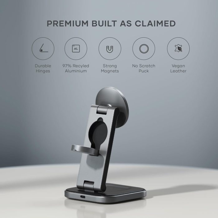 Satechi 3 in 1 Wireless Charging Station. Qi2 15W Magnetic. Foldable Travel Charger Station for iPhone 16/15/14/13/12. Apple Watch Ultra & Ultra 2 and Series 7-10 and AirPods Pro & Gen 4/3/2/1 - Image 6