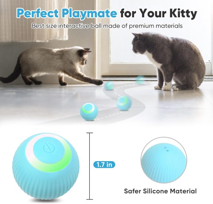 Petbobi Interactive Cat Toy Ball - Automatic Cat Toy with LED Light. USB Rechargeable Self Moving Ball. Indoor Active Rolling Toys. 360°Rotating Smart Sphere. 2 Modes. Fun Gift for Kitten. Green - Image 6