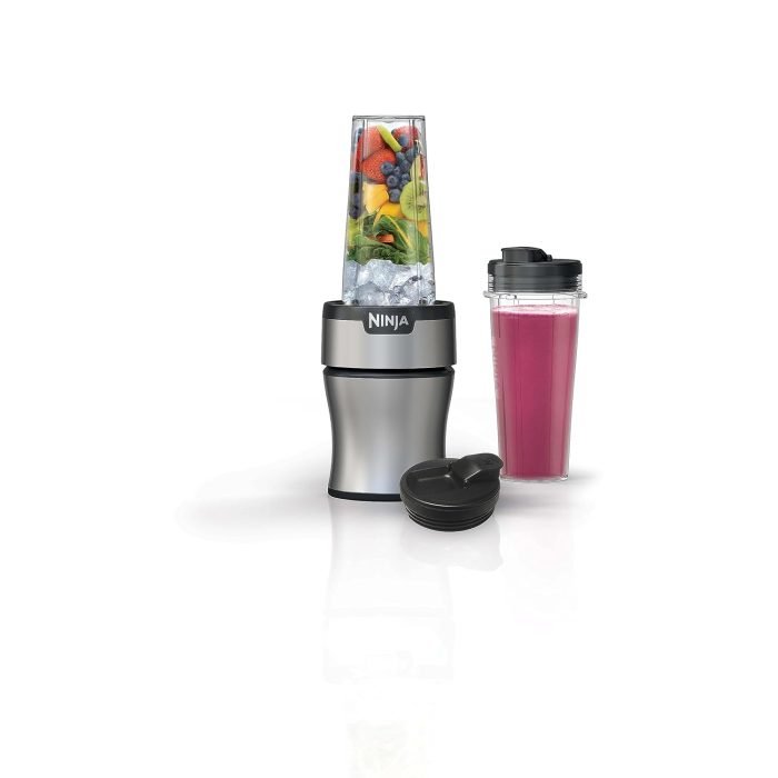 Ninja BN301 Nutri-Blender Plus Compact Personal Blender. 900-Peak-Watt Motor. Frozen Drinks. Smoothies. Sauces & More. (3) 20 oz. To-Go Cups. (2) Spout-Lids (1) Storage-Lid. Dishwasher Safe. Silver - Image 4