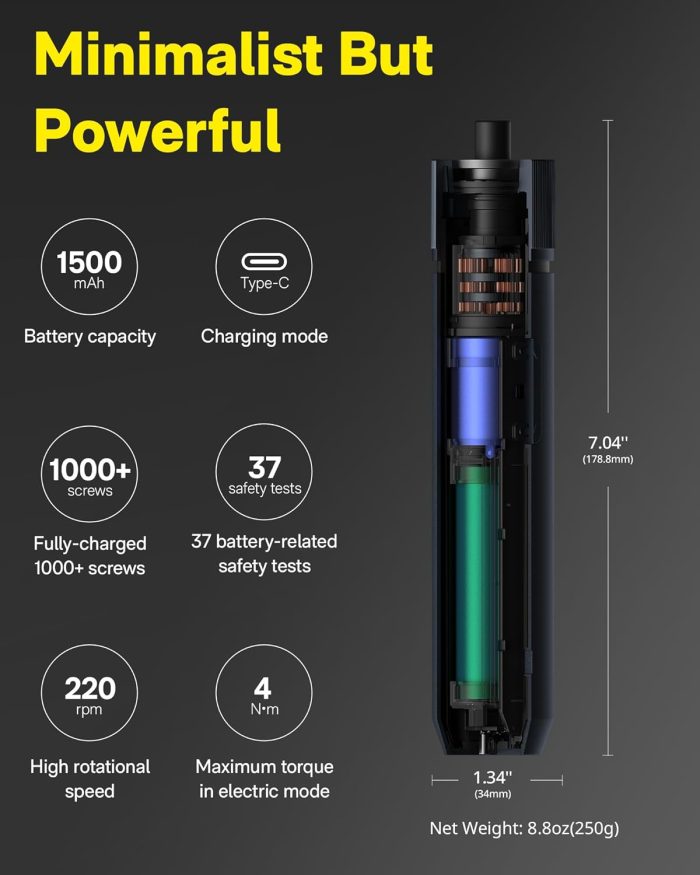 HOTO Electric Screwdriver Rechargeable. 3.6V Cordless Screwdriver Set USB-C. 3 Torque Settings. 1500mAh Battery. LED Light & 12 S2 Metal Bits for Furniture/Electrical Repairs - Image 3
