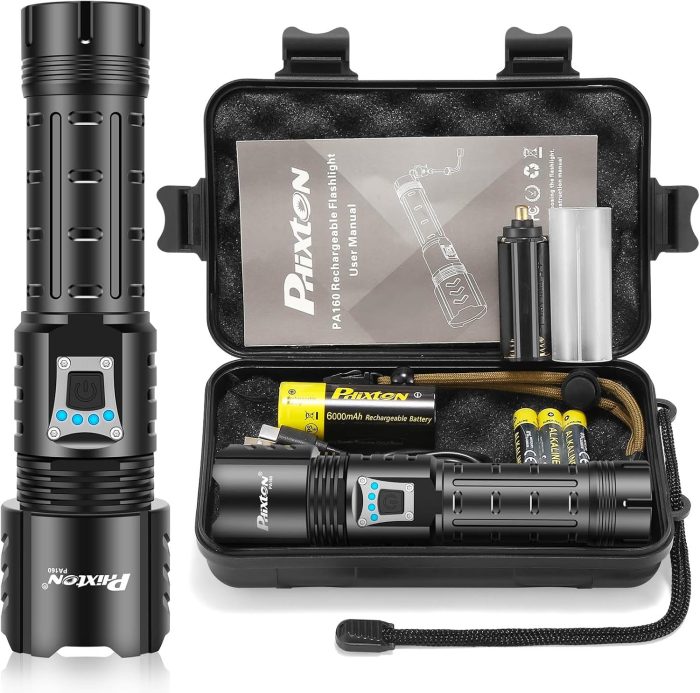 PHIXTON Rechargeable Flashlights High Lumens 1000000 Super Bright Long Range 3280FT. Long Lasting 15H Powerful USB C LED Strong Flash Light High Powered. Heavy Duty. Zoomable. for Home Camping Gift