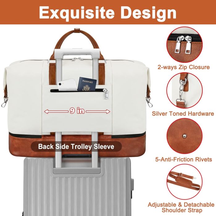Travel Weekender Bag . Overnight Bag with Shoe Compartment Oversized Travel Duffel Bag Carry On Tote 21 - Image 5