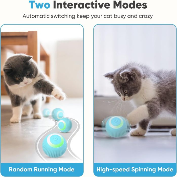 Petbobi Interactive Cat Toy Ball - Automatic Cat Toy with LED Light. USB Rechargeable Self Moving Ball. Indoor Active Rolling Toys. 360°Rotating Smart Sphere. 2 Modes. Fun Gift for Kitten. Green - Image 2