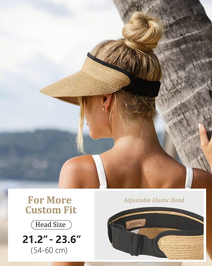 FURTALK Womens Sun Visor Hat Straw Sun Visors for Women Summer Packable Ponytail Beach Hats for Women Travel UPF 80+ - Image 3