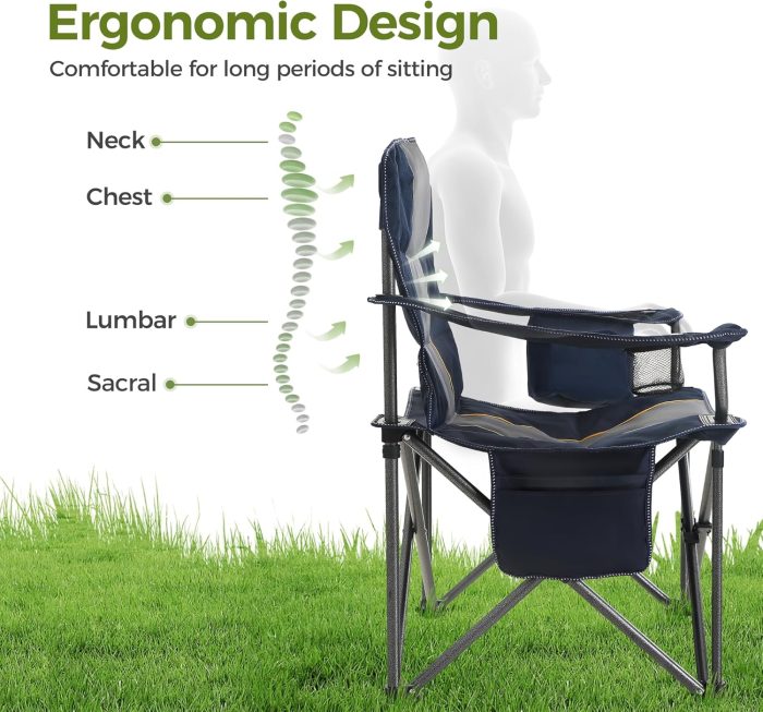 ALPHA CAMP Oversized Camping Folding Chair Heavy Duty with Cooler Bag Support 450 LBS Steel Frame Collapsible Padded Arm Quad Lumbar Back Chair Portable for Lawn Outdoor.Blue - Image 5