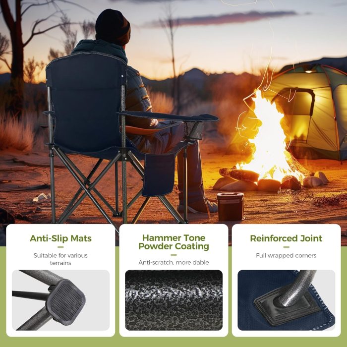 ALPHA CAMP Oversized Camping Folding Chair Heavy Duty with Cooler Bag Support 450 LBS Steel Frame Collapsible Padded Arm Quad Lumbar Back Chair Portable for Lawn Outdoor.Blue - Image 6
