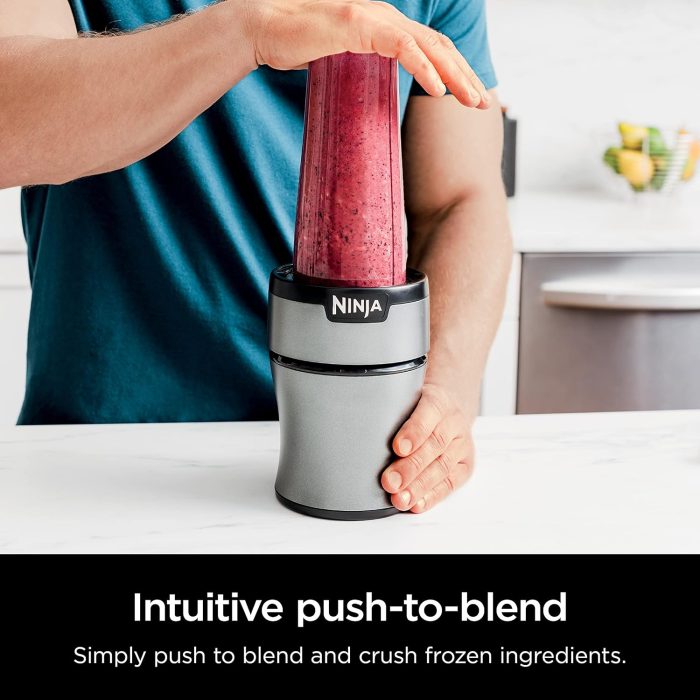 Ninja BN301 Nutri-Blender Plus Compact Personal Blender. 900-Peak-Watt Motor. Frozen Drinks. Smoothies. Sauces & More. (3) 20 oz. To-Go Cups. (2) Spout-Lids (1) Storage-Lid. Dishwasher Safe. Silver - Image 7