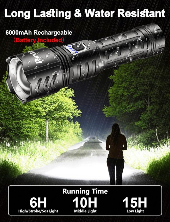 PHIXTON Rechargeable Flashlights High Lumens 1000000 Super Bright Long Range 3280FT. Long Lasting 15H Powerful USB C LED Strong Flash Light High Powered. Heavy Duty. Zoomable. for Home Camping Gift - Image 4