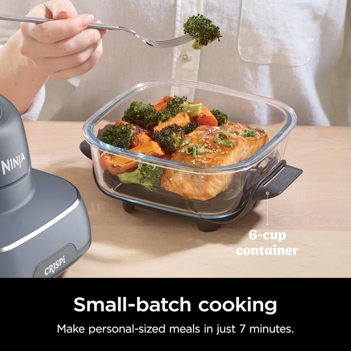 Ninja Crispi 4-in-1 Portable Glass Air Fryer Cooking System. 4QT & 6 Cup Glass Containers with Storage Lids. Easy Meals. Microwave. Freezer & Dishwasher Safe. Air Fry. Bake & More. Cyberspace. FN101GY - Image 5