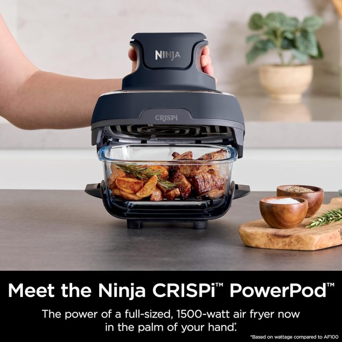 Ninja Crispi 4-in-1 Portable Glass Air Fryer Cooking System. 4QT & 6 Cup Glass Containers with Storage Lids. Easy Meals. Microwave. Freezer & Dishwasher Safe. Air Fry. Bake & More. Cyberspace. FN101GY - Image 3