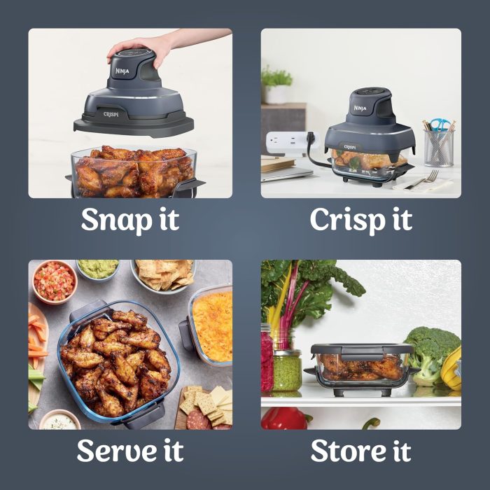 Ninja Crispi 4-in-1 Portable Glass Air Fryer Cooking System. 4QT & 6 Cup Glass Containers with Storage Lids. Easy Meals. Microwave. Freezer & Dishwasher Safe. Air Fry. Bake & More. Cyberspace. FN101GY - Image 6