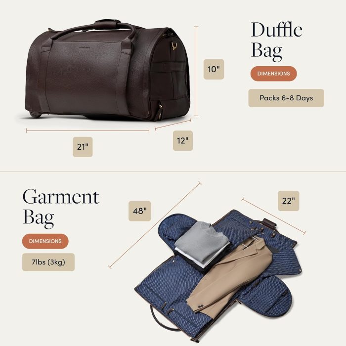 Wool & Oak - NOVA Large Duffle Bag with Wheels - Carry On Garment Duffle Bags for Travel. Overnight. Hospital. Travel Bags for Women & Men with Shoe Compartment & Tech Pocket (Leather. Chocolate) - Image 6