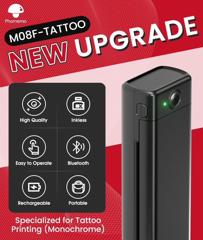Phomemo Bluetooth Tattoo Stencil Printer. Wireless M08F Tattoo Machine with 10pcs Free Transfer Paper. Thermal Portable Printer for Artists & Beginners. Compatible with Phone. Tablet & PC. Black - Image 2