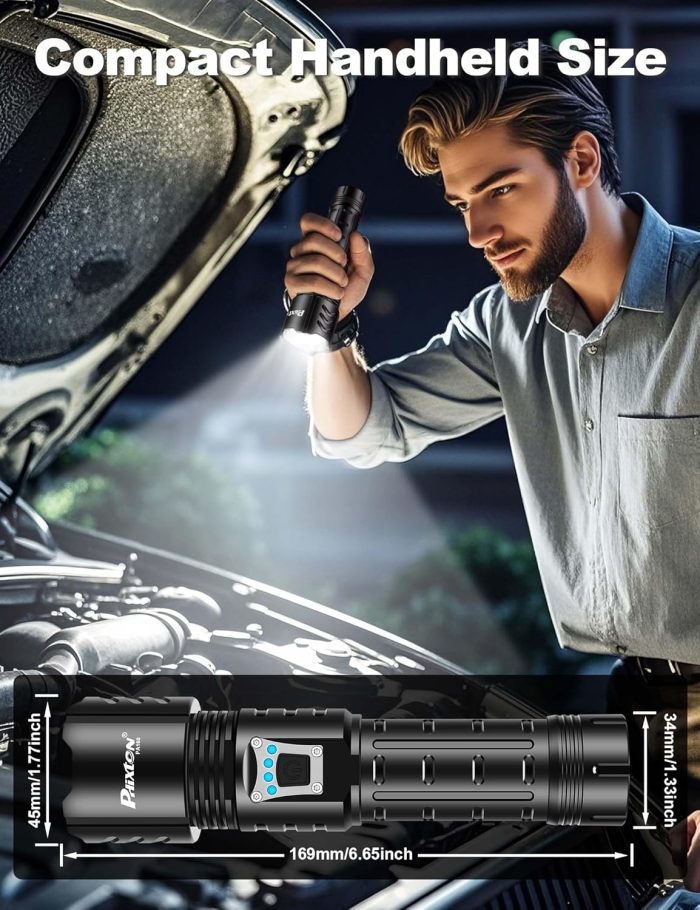 PHIXTON Rechargeable Flashlights High Lumens 1000000 Super Bright Long Range 3280FT. Long Lasting 15H Powerful USB C LED Strong Flash Light High Powered. Heavy Duty. Zoomable. for Home Camping Gift - Image 6