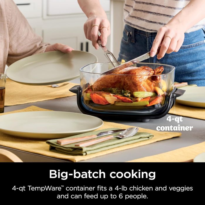 Ninja Crispi 4-in-1 Portable Glass Air Fryer Cooking System. 4QT & 6 Cup Glass Containers with Storage Lids. Easy Meals. Microwave. Freezer & Dishwasher Safe. Air Fry. Bake & More. Cyberspace. FN101GY - Image 4