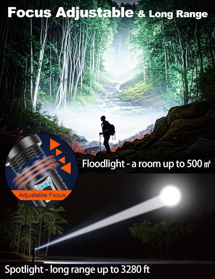 PHIXTON Rechargeable Flashlights High Lumens 1000000 Super Bright Long Range 3280FT. Long Lasting 15H Powerful USB C LED Strong Flash Light High Powered. Heavy Duty. Zoomable. for Home Camping Gift - Image 3