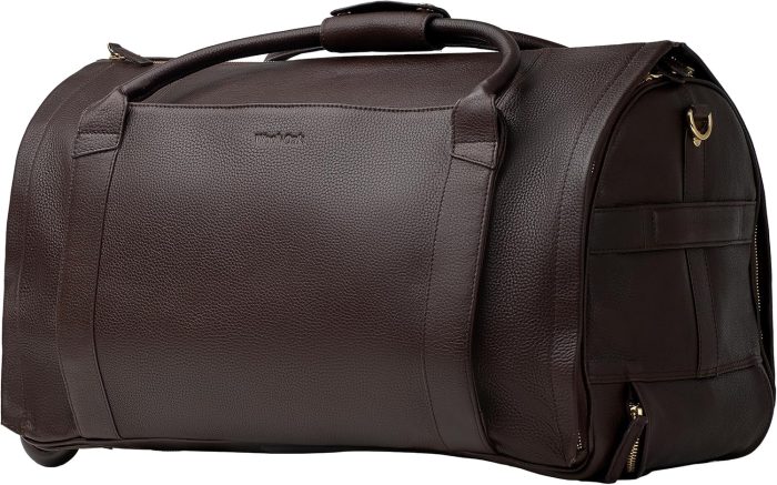 Wool & Oak - NOVA Large Duffle Bag with Wheels - Carry On Garment Duffle Bags for Travel. Overnight. Hospital. Travel Bags for Women & Men with Shoe Compartment & Tech Pocket (Leather. Chocolate)