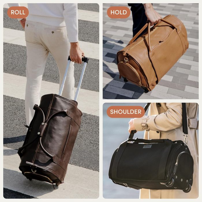 Wool & Oak - NOVA Large Duffle Bag with Wheels - Carry On Garment Duffle Bags for Travel. Overnight. Hospital. Travel Bags for Women & Men with Shoe Compartment & Tech Pocket (Leather. Chocolate) - Image 7