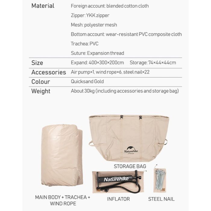 Naturehike Extend Air 12.0 Cotton Inflatable Tent + Mat - Image 5