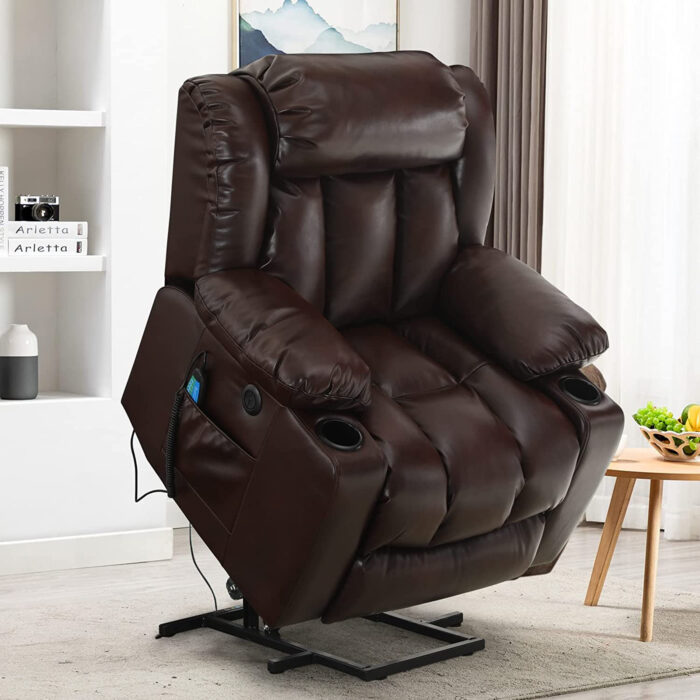 💥Clearance Sale🔥 MCombo Large Lay Flat Dual Motor Power Lift Recliner Chair Sofa with Massage and Heat, USB Ports, Cup Holders, Extended Footrest！