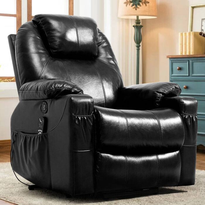3-Position Power Lift Chair with Heal and Massage Real Leather - Image 3