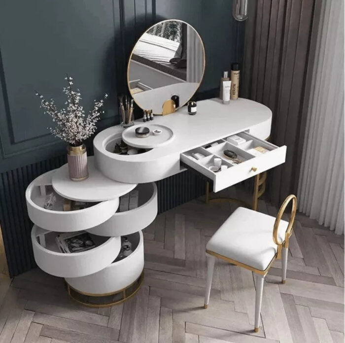 Makeup Vanity Dressing Table With Swivel Cabinet Mirror & Stool Included - Image 10