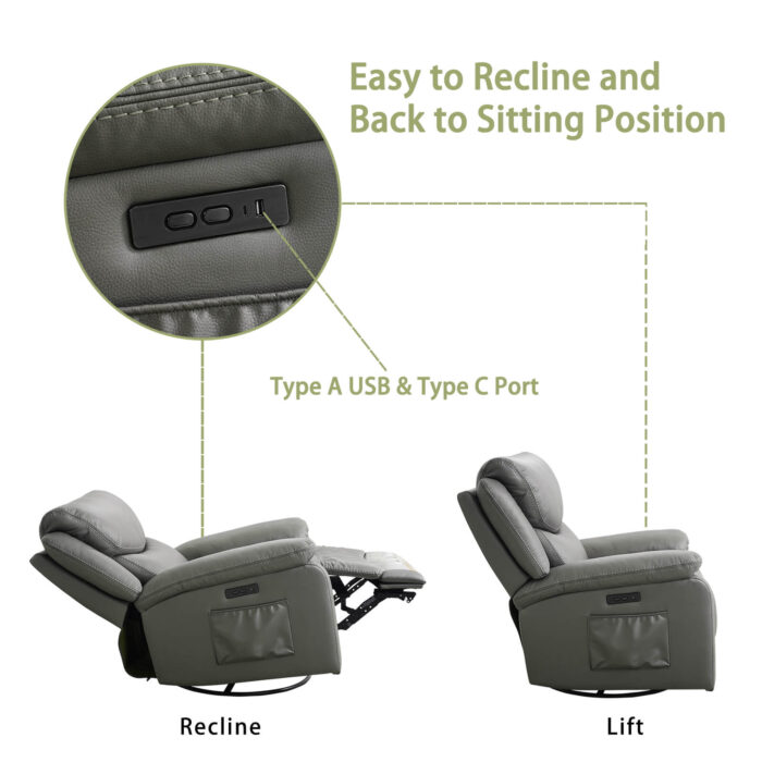 Power Swivel Glider Rocking Recliner Nursery Chair - Image 8