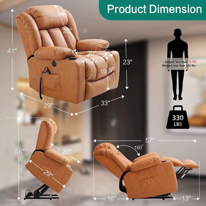 💥Clearance Sale🔥 Mcombo Electric lift Recliner sofa with massage and heating functions, 3 positions, 2 side pockets and cup holders, USB ports! - Image 16