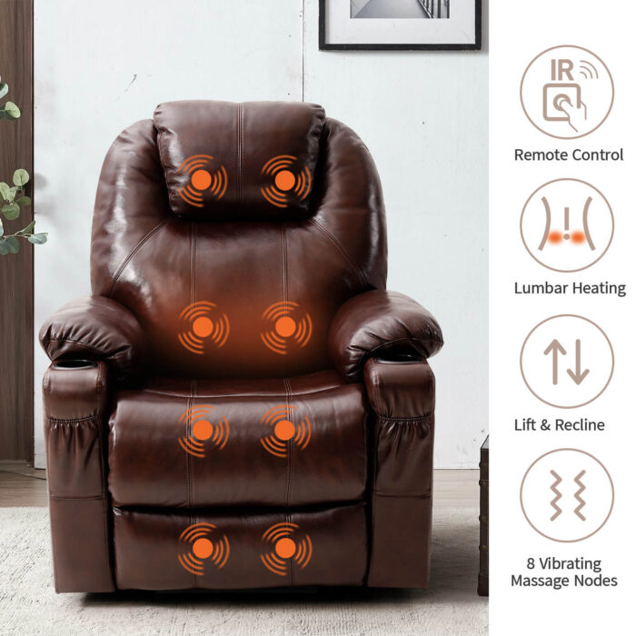 3-Position Power Lift Chair with Heal and Massage Real Leather - Image 11