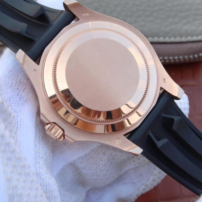 YACHT MASTER 1 GOLDEN DIAMOND BEZEL BLACK DIAL RUBBER STRAP 40MM - Image 8