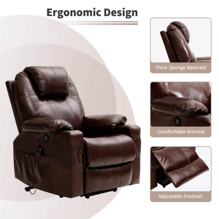 3-Position Power Lift Chair with Heal and Massage Real Leather - Image 9