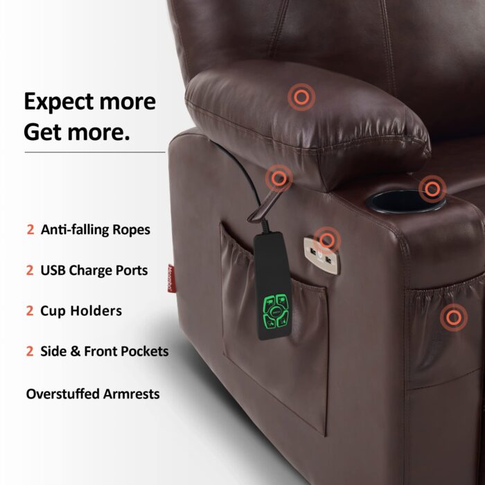 💥Clearance Sale🔥 MCombo Large Lay Flat Dual Motor Power Lift Recliner Chair Sofa with Massage and Heat, USB Ports, Cup Holders, Extended Footrest！ - Image 15