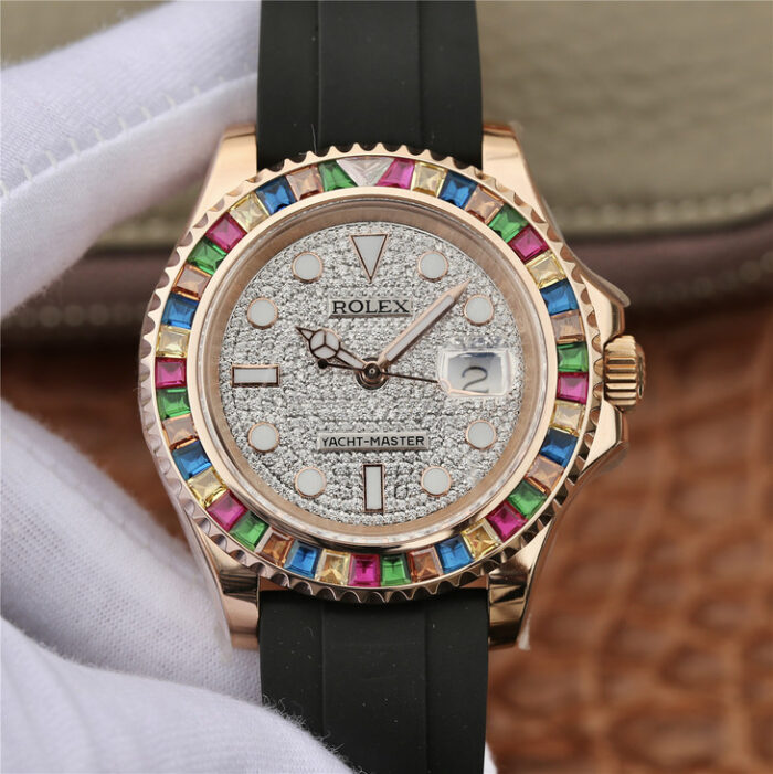 YACHT MASTER 1 GOLDEN DIAMOND BEZEL & DIAL RUBBER STRAP 40MM - Image 3