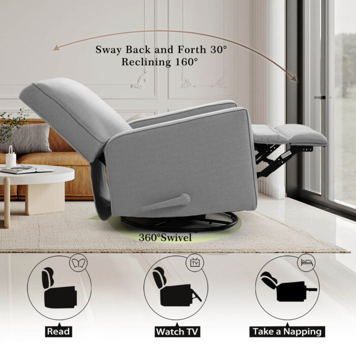 Manual Recliner Nursery Glider & Swivel Rocking Recliner Chair, Fabric - Image 7