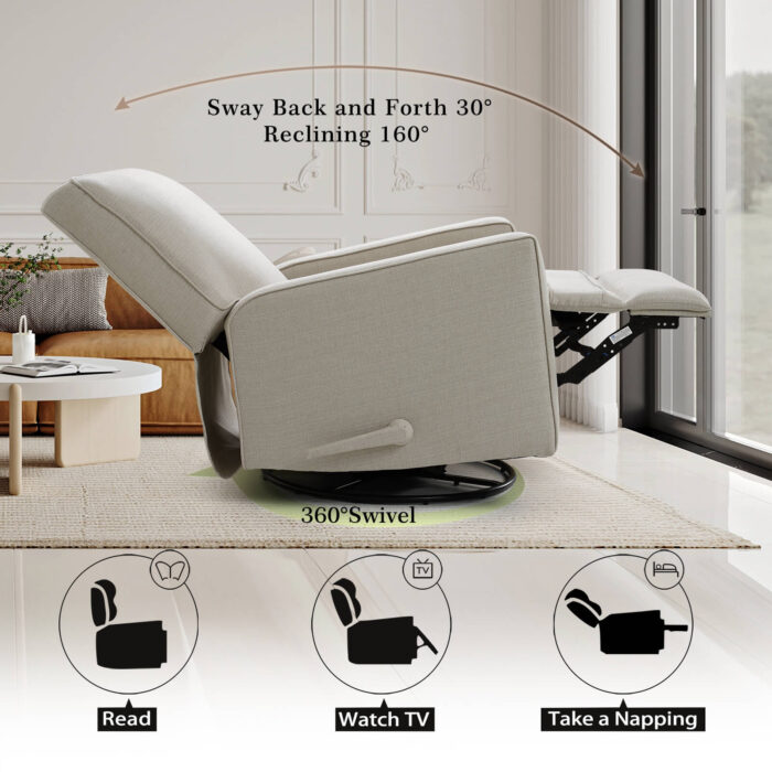 Manual Recliner Nursery Glider & Swivel Rocking Recliner Chair, Fabric - Image 8
