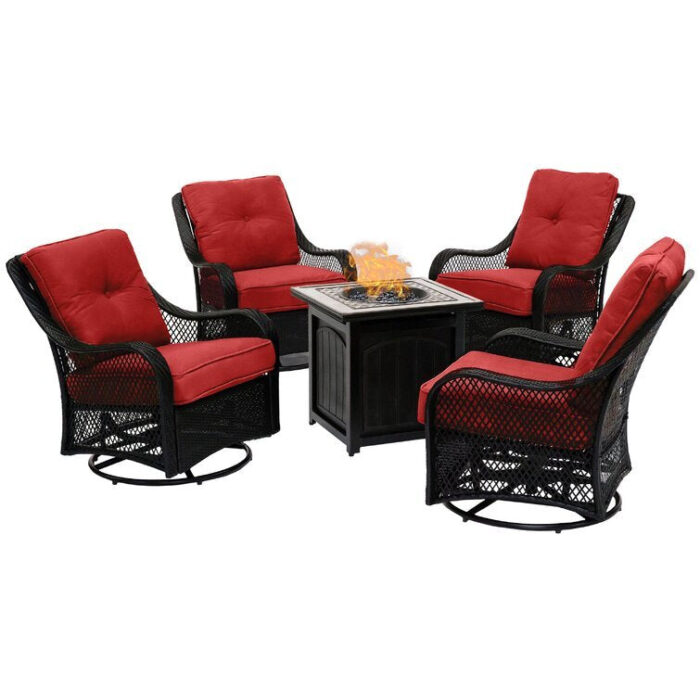 5-Piece Steel Patio Fire pit Conversation Set with Sahara Sand Cushions and 26 in. Square Fire pit Side Table - Image 19