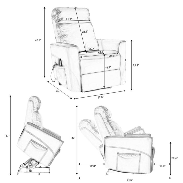 Power Lift Chair with Kneading Massage, Fabric - Image 8